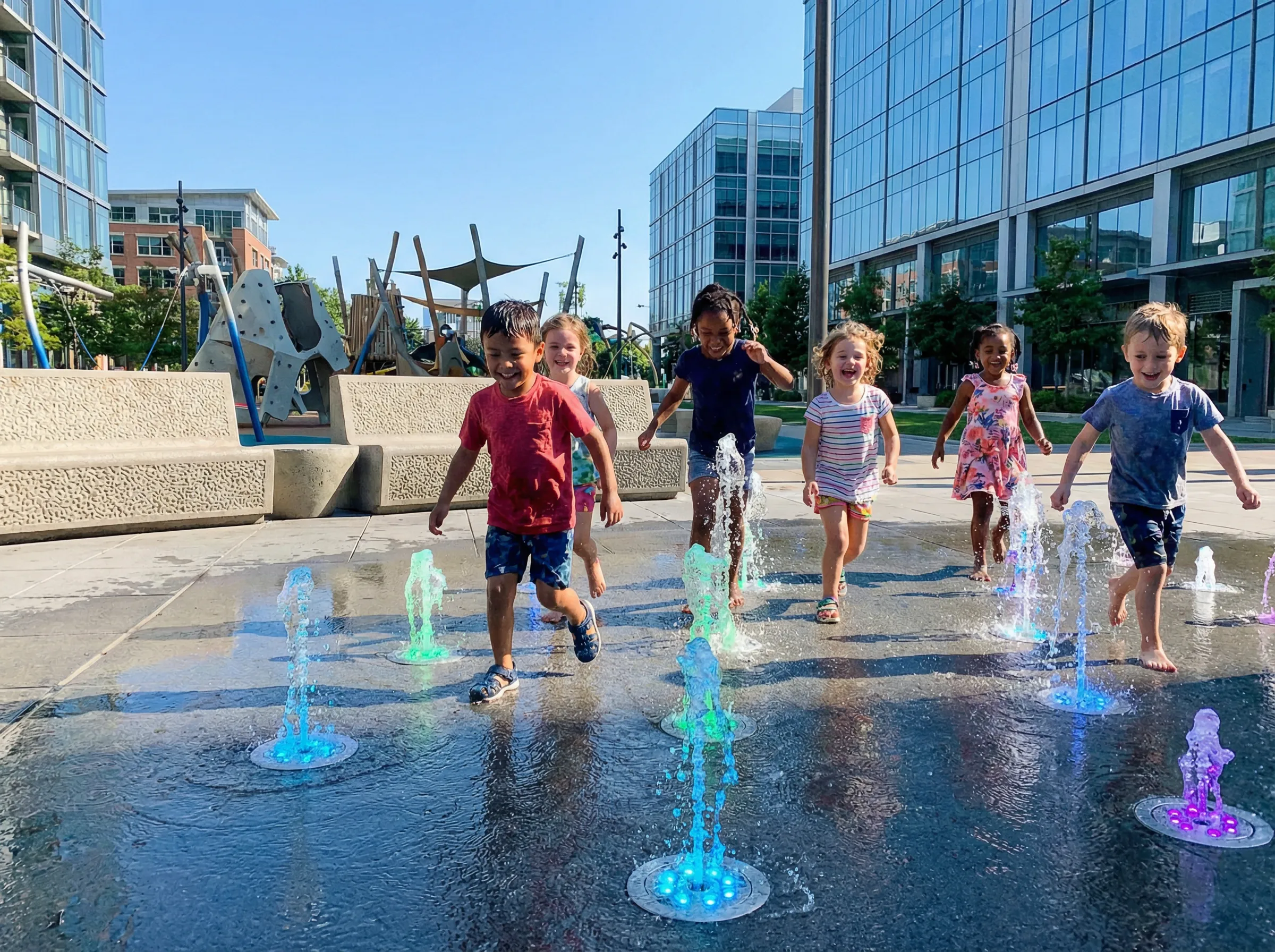 互动喷泉广场 - 喷水 亲子水景